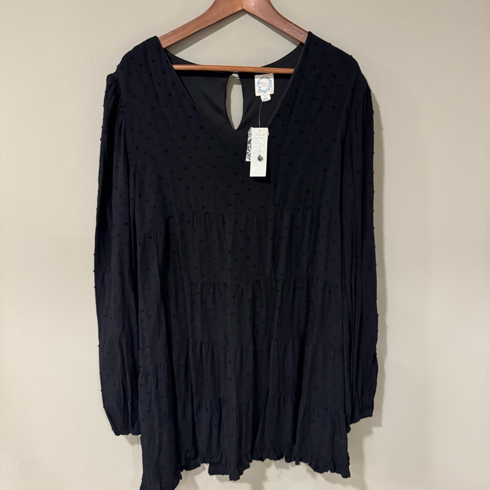 Blue Rain Francesca’s Black Long Sleeve Dress‎ Swiss Dot Design Size L NEW NWT